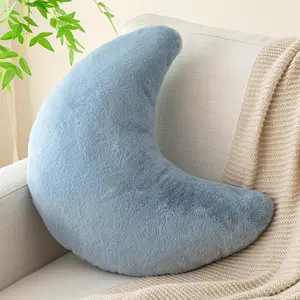 Decorative Throw Pillows with Soft Faux Rabbit Moon Shaped Plush Floor Cushions Room Decor for Bed Couch Sofa Bedroom Living Room