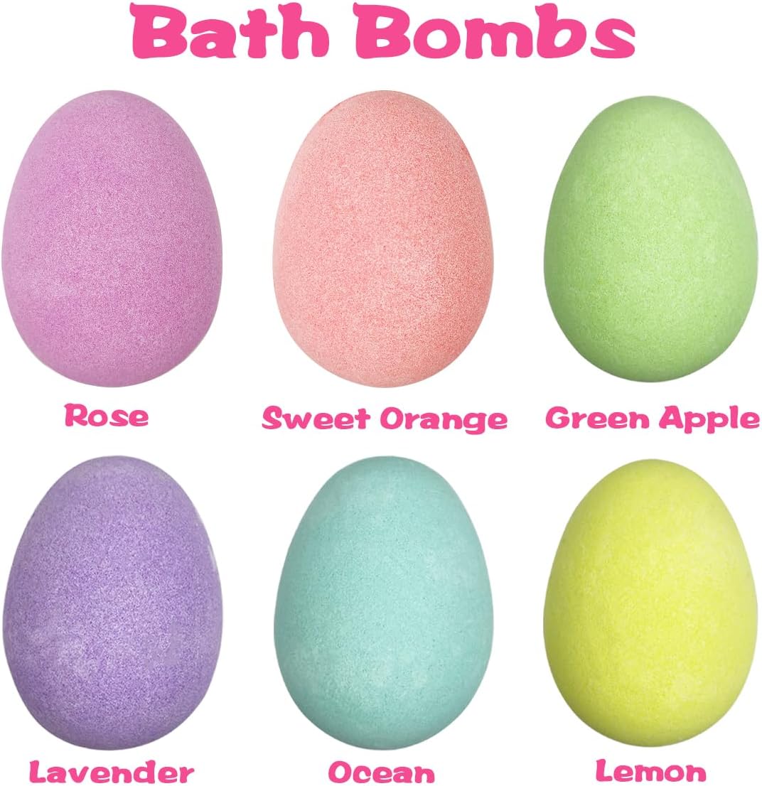6 Pack Easter Bath Bombs with Squishy Toys Inside, Easter Basket Stuffers, Easter Gifts for Kids Boys Girls, Fun Bath Toys, Kids Party Favors & Egg Hunt