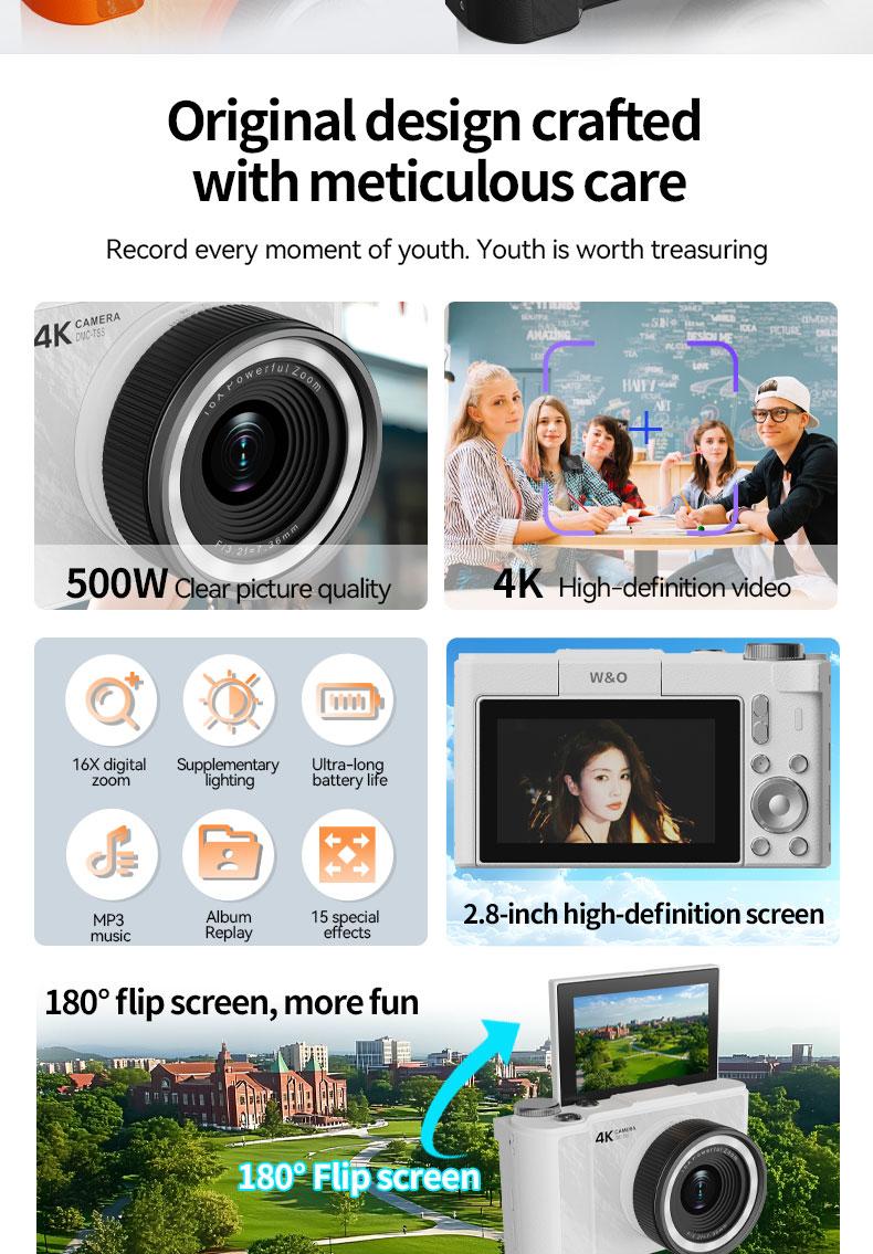 4K Digital Camera for Photography, Y2K Foldable Screen Portable Vlogging Camera with 32GB SD Card, Wrist Strap, Self Timer, Anti-Shake, 16X Digital Zoom, Ideal Gift for Girls, Boys Teenagers, and Beginners, Birthday Christmas Valentine's Day Gift