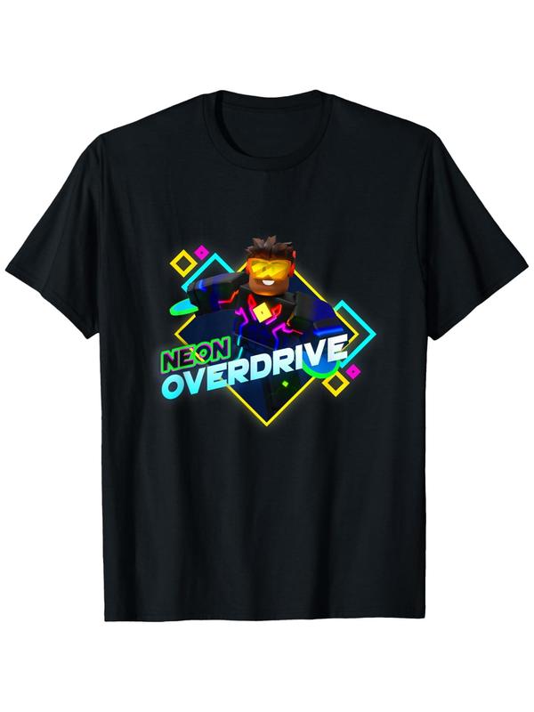 Roblox Black Neon Overdrive Classic Fit Graphic T Shirt Cotton Casual Tshirts Crewneck T-Shirt Short Sleeve Unisex Tee for Men Women Adults - Adult Crew Neck Short Sleeve Cotton and Polyester Menswear Top