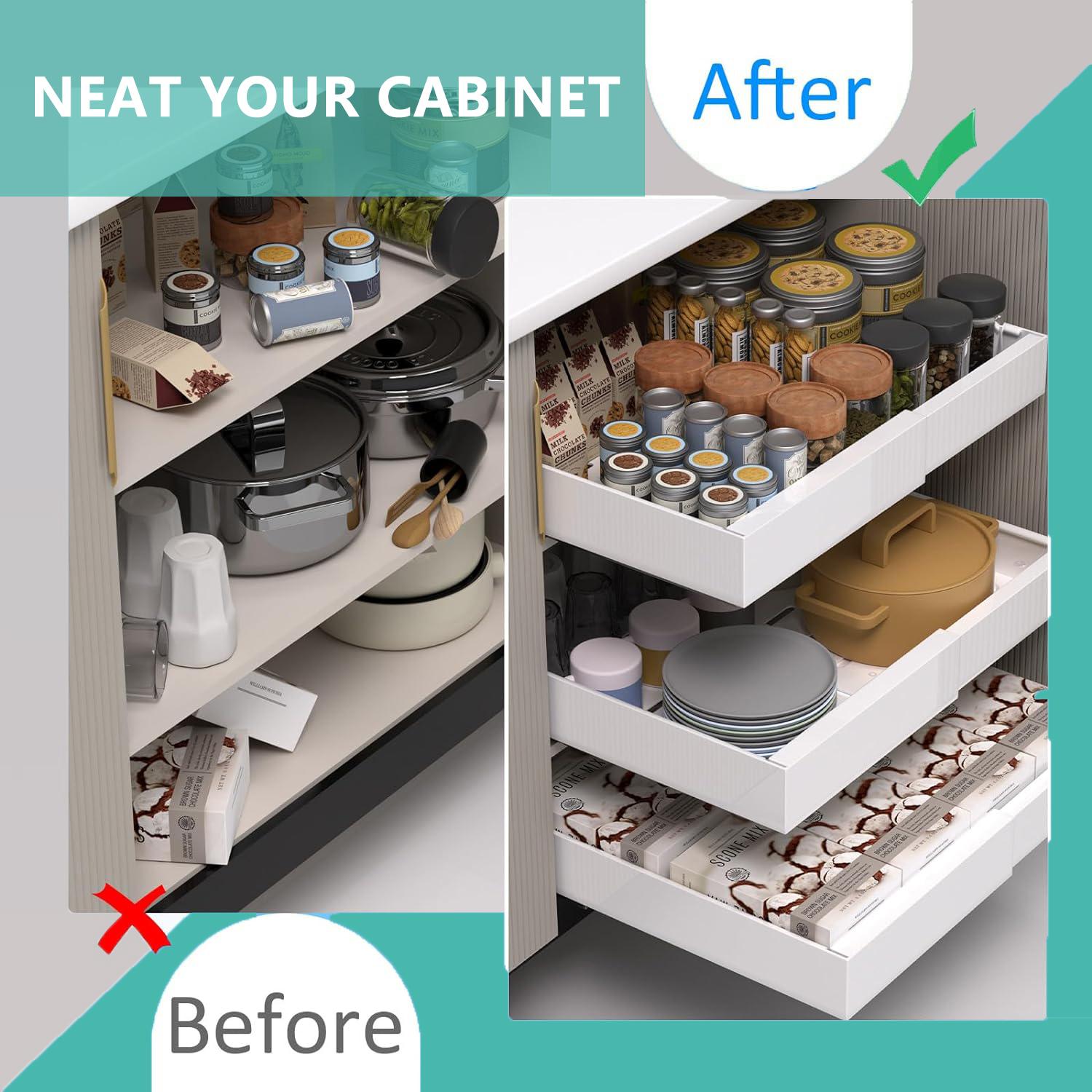 Expandable Pull-Out Cabinet Organizer, Heavy-Duty Slide-Out Drawer Shelf (12.6–20.5in) for Kitchen, Bathroom, and Storage Racks