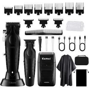 KEMEI Professional Hair Clippers for Men, Cordless Complete Barber Clipper T-Blade Trimmer Foil Shaver Set, Electric Hair Cutting Full Kit with 11 Guide Comes, USB Fast Rechargeable