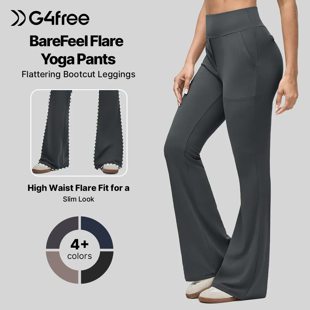 G4Free BareFeel Flare Yoga Pants Women High Waisted Bootcut Leggings with Pockets Dress Work Pant Petite/Regular/Tall