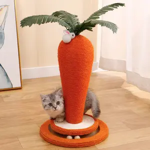 Vertical Sisal Cat Scratching Board - Carrot-Shaped Cat Climbing Post with Colorful Turntable - Interactive Cat Claw Toy & Scratcher