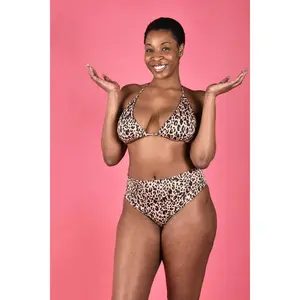 Dannie Recycled Luxe String Bikini Top in Nude Leopard