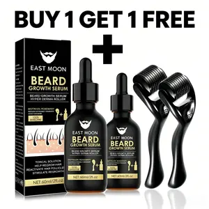 [BUY 1 GET 1 FREE】EAST MOON Beard Growth Serum & Derma Roller Kit, Beard Care Nutritional Oil, Making Beards Thicker and More Shiny, Daily Beard Care Products for Men, Holiday Gifts, Father's Day Gifts