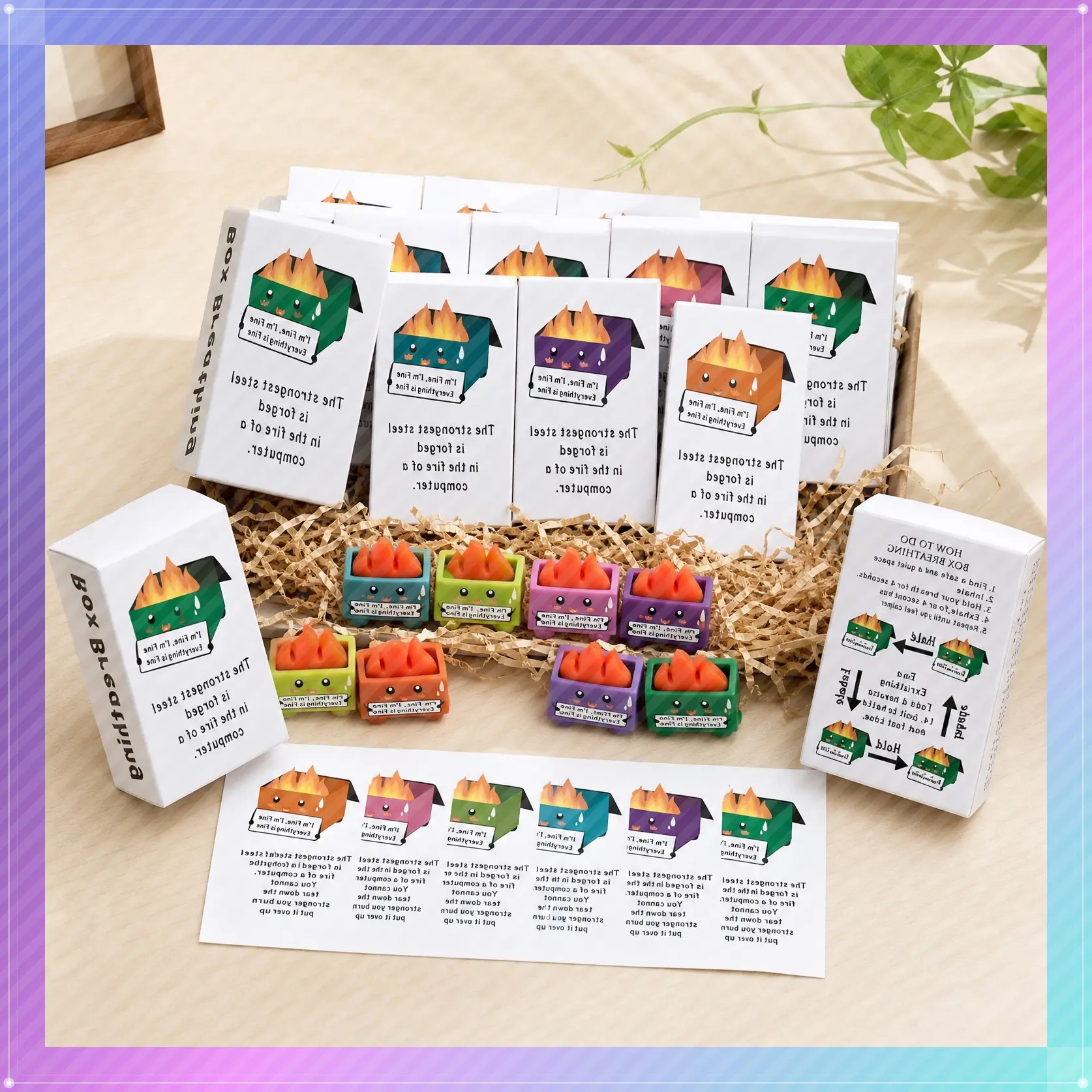 48sets Mini Dumpster Fire Ornament Sets Humorous Nurse Teacher Appreciation Gift for Employee IT Administrative Service Industry Workers Glow in Dark Resin Figurine with Box Set Emotional Support Anxiety Relief Gift for Desk Accessories