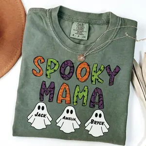 Comfort Colors® Custom Spooky Mama Ghost Shirt, Custom Ghost Halloween Shirt, Cute Gift for Mom, Custom Spooky Szn Shirt, Mama Halloween Tee