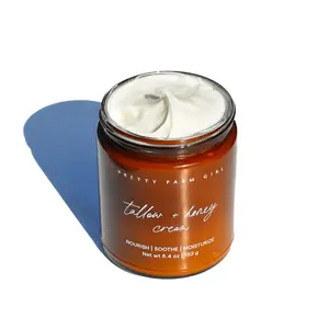 Pretty Farm Girl Fragrance Free Tallow + Honey Cream for Sensitive Skin - Gentle Nourishment with Pure Ingredients for Face & Body - 5.4oz Jar - Moisturizer