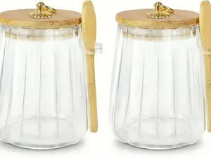 2Pcs Sugar Bowls Sugar Container 25.36 FL OZ Glass Coffee Canister Airtight Food Storage Jar with Lid and Spoon Candy Jar Coffee Bar Accessories Storage Beans Powder
