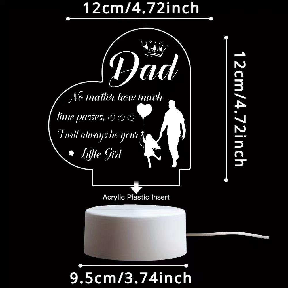 Dad Night Light, 2D Acrylic Heart Shaped Father & Daughter Lamp, Personalized Gift from Daughter to Dad, Warm White LED Desk Lamp, Father's Day Birthday Christmas Thanksgiving Gift for Dad, USB Powered Night Light