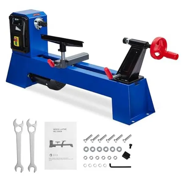 GARVEE Wood Lathe, 14 in x 20 in Benchtop Wood Lathe Machine 0.5 HP Infinitely Variable Speed 1040-2980 RPM, Wood Turning Lathe Machine with Wrench & 2 Chisels for Woodworking, Woodturning