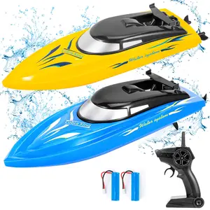 GARVEE Set of 2 RC Boats for Kids, High-Speed 2.4 GHz Remote Control Racing Boat, Summer Water Toy for Pool, Lake, Pond, Blue + Yellow