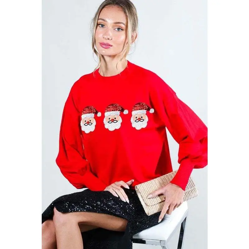 SEQUIN SANTA DETAIL SWEATER TOP XMAS