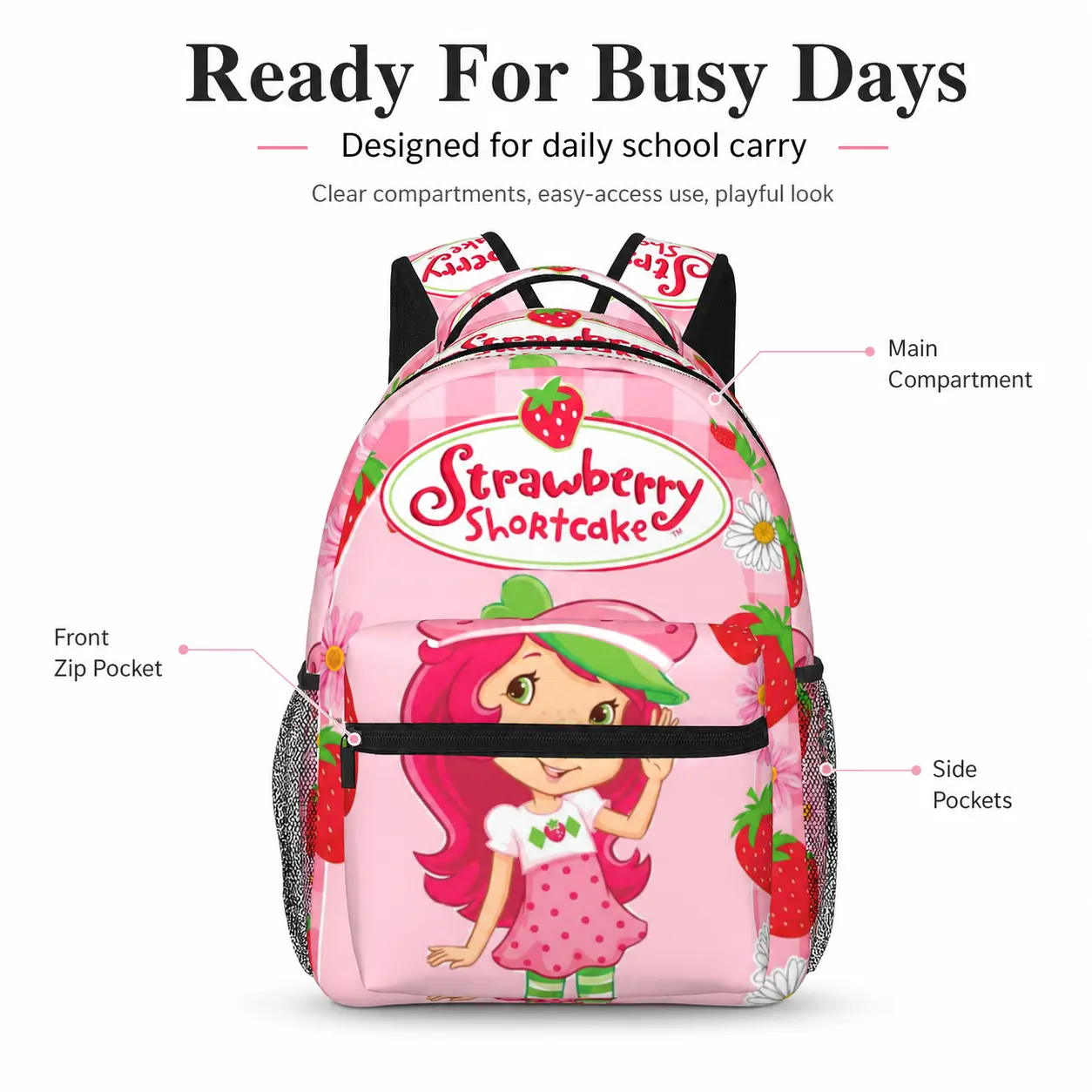 Cartoon Blue Alien Floral Print Backpack, Large Capacity 20L Polyester Lightweight Casual Daypack for School Travel Outdoor Picnic