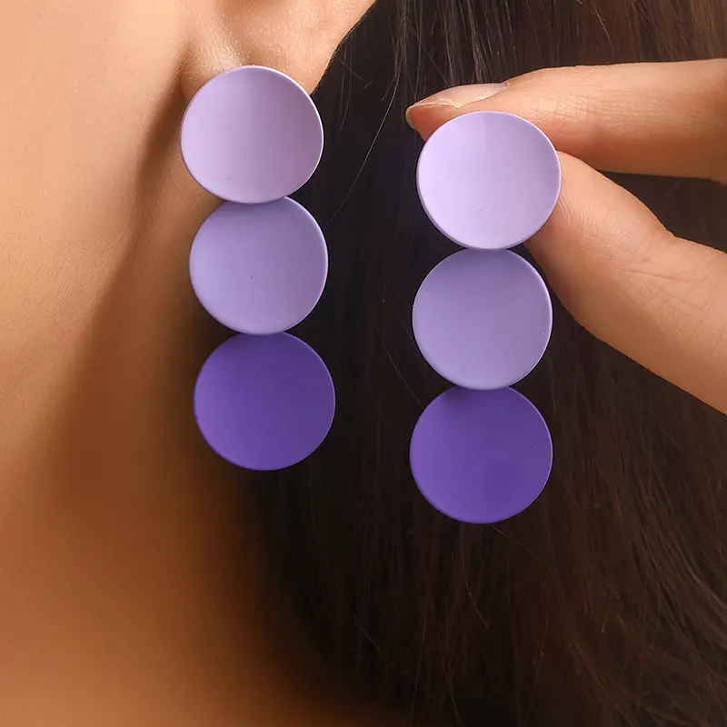 Women's 1-Pair Purple Disc Long Drop Zinc Alloy Stud Earrings, Elegant Fashion Jewelry Accessory for Party, Wedding Occasions