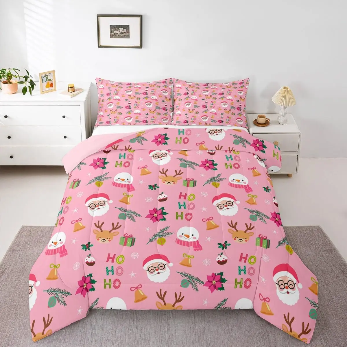Feelyou Digital Print Santa Claus Microfiber Comforter Set - Breathable Duvet & Quilt Bedding, Multi-Size Decor for Xmas, New Year Bedroom, Breathable Duvet Set, Quilt Bedding Set