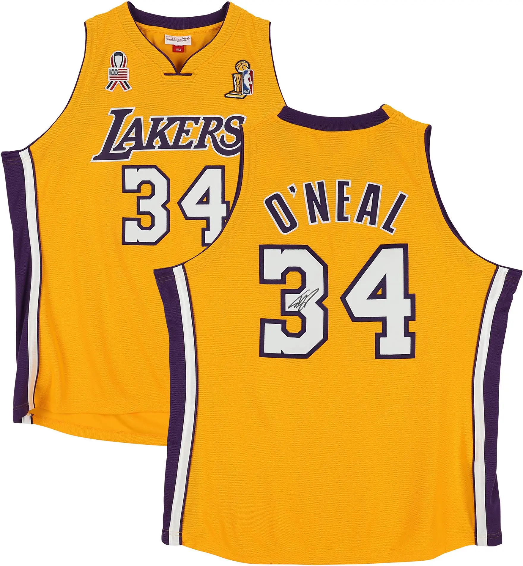 Shaquille O'neal Los Angeles Lakers Autographed Mitchell and Ness Gold 2001 Authentic Jersey - Fanatics Authentic Certified - NBA Memorabilia