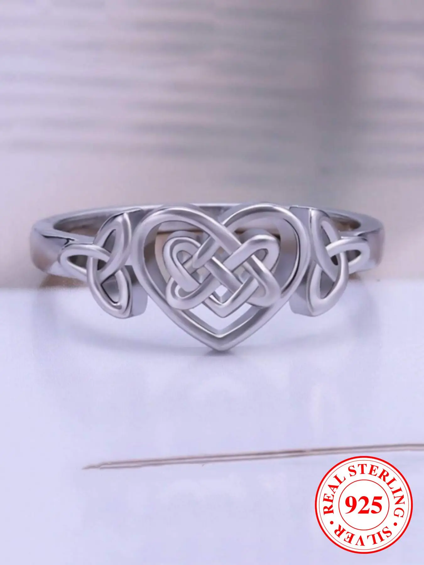 S925 Sterling Silver Hollow Out Celtic Knot Design Cuff Ring, Heart Signet Ring, Statement Ring, Unique Rings, Beautiful Rings, Fashion Creative Jewelry for Women & Men, Trendy Exquisite Jewelry As Gift, with Box