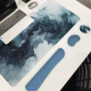 Abstract Fluid Art Mouse Pad Set, Mouse Pad & Keyboard Wrist Rest & Ergonomic Mouse Pad & Cup-Coaster Set, Ergonomic Wrist Support for Home Office Gaming