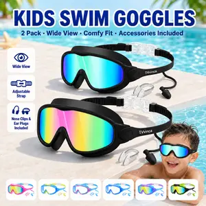 Vvinca Kids Swim Goggles for Ages 3-12+ UV Protection Anti-Fog Wide View Waterproof Goggles for Boys and Girls - Safety anti-uv swimming goggles swim glass anti-fog swimming goggles Swimminggoggles with Earplugs & Nose Clip#tiktokmademebuyit #Summervibes