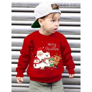 [Christmas  Sweatshirt] Christmas Boys' Stylish  Sweatshirt | Long-Sleeve Pullover with Merry Christmas Design featuring Santa Claus and His Friends, Perfect for Autumn and Winter Holiday Season