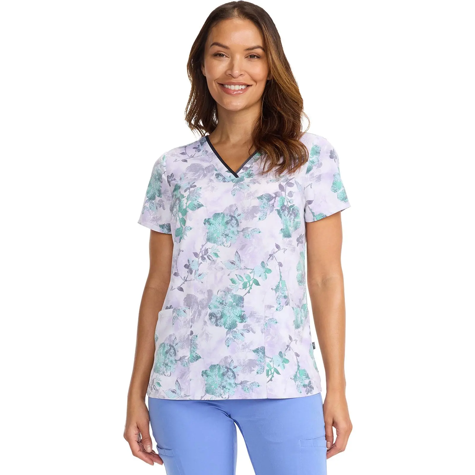 Healing Hands HH Works Quiet Petals Amanda Printed Scrub Top