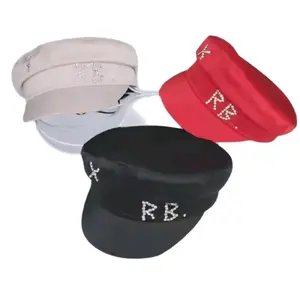 Monogram-Embellished Baker Boy Cap - Available in Beige White Black light pink and red Colors with Embellished Monograms