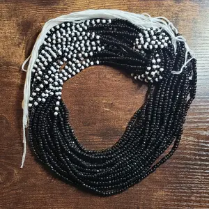 Tie On Body Jewelry - Black & White Waistbeads for Women, 48'' Length