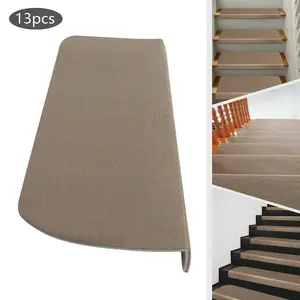 CNCEST 13-Pack Stair Tread Non-Slip Carpet Mats 22x9.45 Inch Beige Runner with PVC Backing 3-Layer Sound Insulation for Indoor Stairs Washable Step Pads for Home Safety