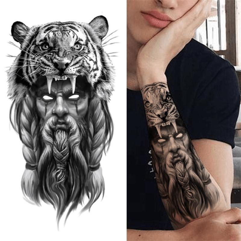 Retro Tiger Theme Waterproof Temporary Tattoo Stickers for Adults - 6-Piece Set, 2 Singles + 4 Random Designs, Apply Easily, Easy to Remove, Long-Lasting, for Arms/Legs, Party Use _Xqb-377