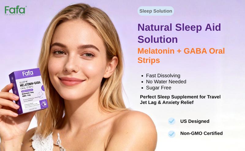 Fafa. Sleep Aid Supplement with Melatonin 3mg & GABA 7mg Oral Strips Fast Dissolving Film No Water Needed 30 Count USA Healthcare Fitness Dietary Edible Optimum Natural