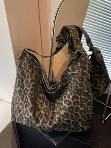 Vintage Leopard Print Women's Tote Bag, Fashionable Patterned Bag, Large Capacity Lazy Style Shoulder Bag, Trendy Crossbody Backpack for Girls