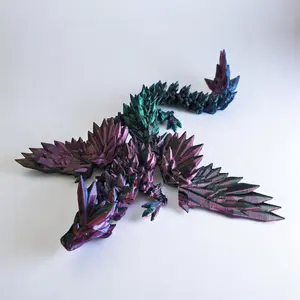 PowerTRC Flexible 9 Inch 3D Printed Crystal Dragon with Wings (Tri-Color Red Green Blue) – Collapsible Wing Toy, Gift Bag Filler, Desk Decoration, Party Favor