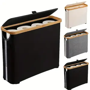 Large capacity foldable toilet paper holder with lid - space saving bathroom storage box, durable composite wood frame and grey fabric surface, modern home storage solution, toilet paper storage container, Bathroom Organizer, Tissue Box