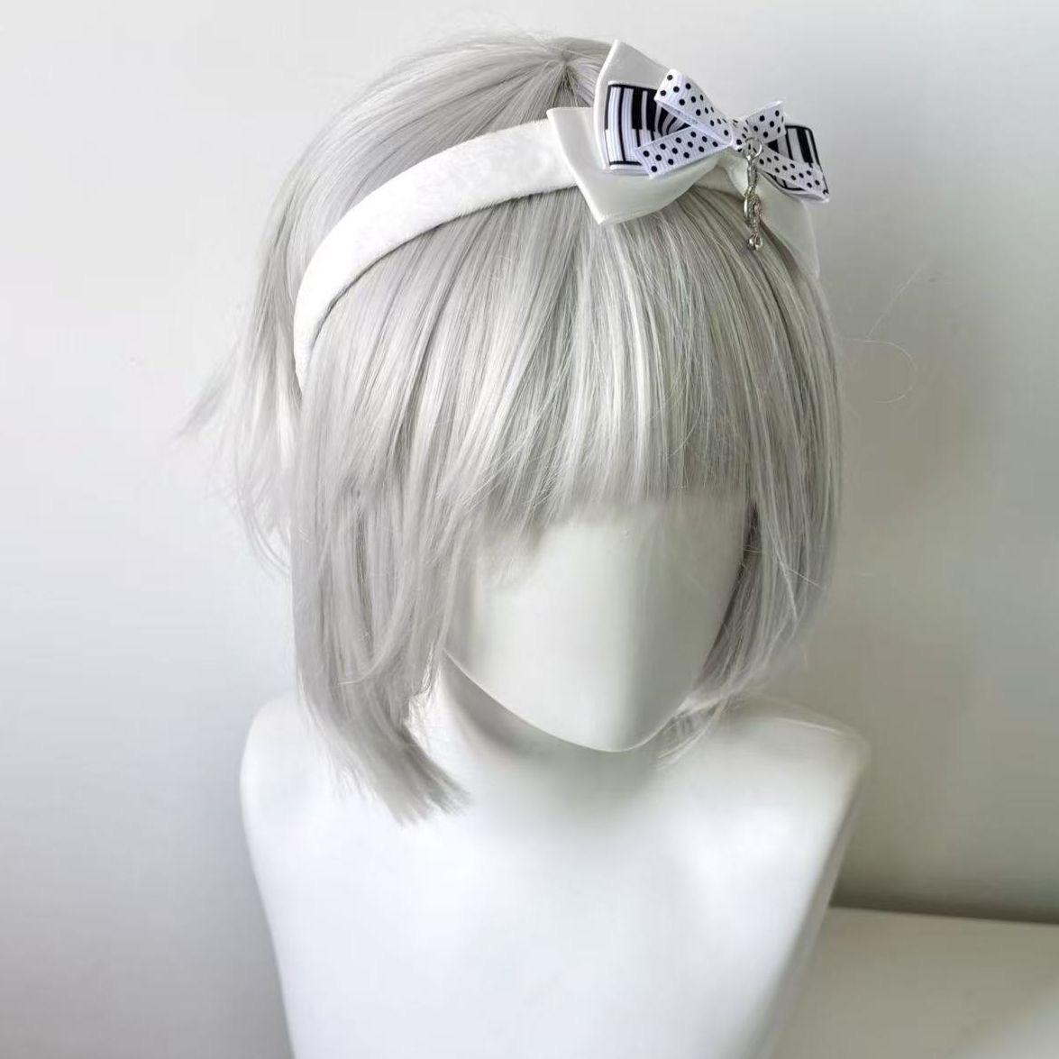 Y2K Black White Polka Dot Piano Key Bow Music Note Headband Cute Gothic Hair Accessory