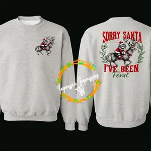 Sorry Santa I've Benn Feral Cat Riding A Reindeer Crewneck Women's Sweatshirt Casual Wear  Tops Comfort  Womenswear Comfortable Long Sleeve
