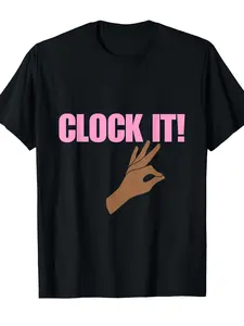 Clock It T-shirt Pink Text with OK Hand Sign Graphic Casual Round Neck Short Sleeve Tee Perfect for Trendy Streetwear and Confident Statements
