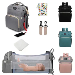 Baby Diaper Backpack with Changing Pad Waterproof Large Capacity Multi Functional USB Charging Port for Moms Dads Gray