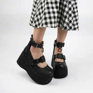 Punk Metal Decoration Rivet Women Mary Janes Shoes Fashion High Heel Platform Gothic Single Y2K Blet Buckle Female Heels