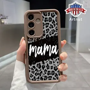 TPU Phone Case Compatible with GalaxyS24 Ultra S25 Plus S23 S22+ Western MAMA Letter Leopard Print Pattern Drop Protection Shockproof Soft Silicone Smartphone Cover Casing