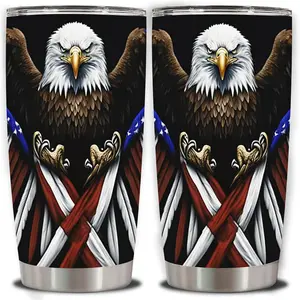 20oz Patriotic Insulated Stainless Steel Tumbler - Bald Eagle & American Flag Themed Leak-Free Vacuum Flask with Lid, Portable Kitchenware Drinkware, Insulation, Leak-Free Vacuum Flasks