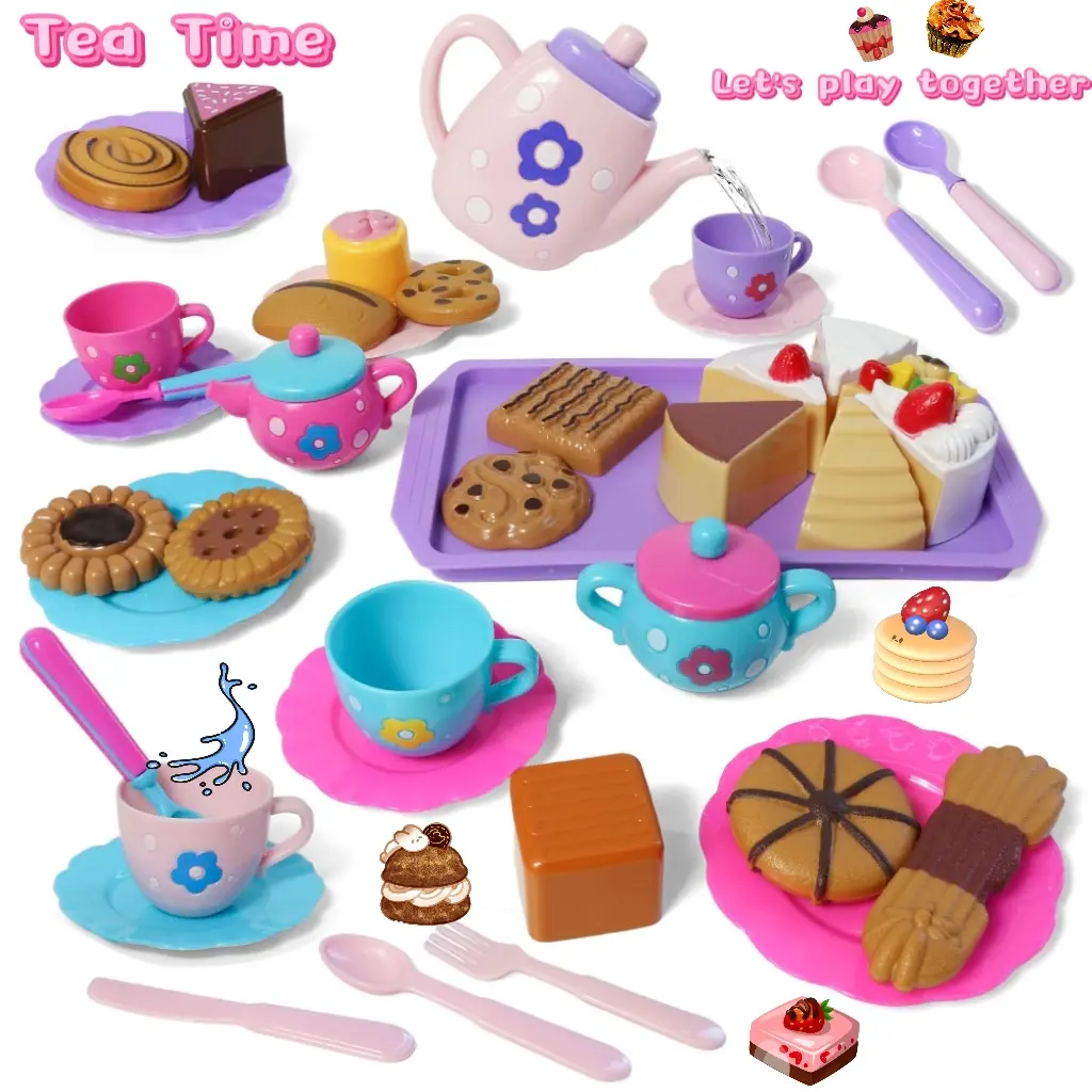 Tea Party Set for Little Girls, Pretend Teapot Set, Princess Tea Time Play Kitchen Toy, Play House Set with Teapot, Cup for Birthday Easter Gift Kids Toddler, Play Kitchen Accessories, Playhouse Accessories, Toddler Playset