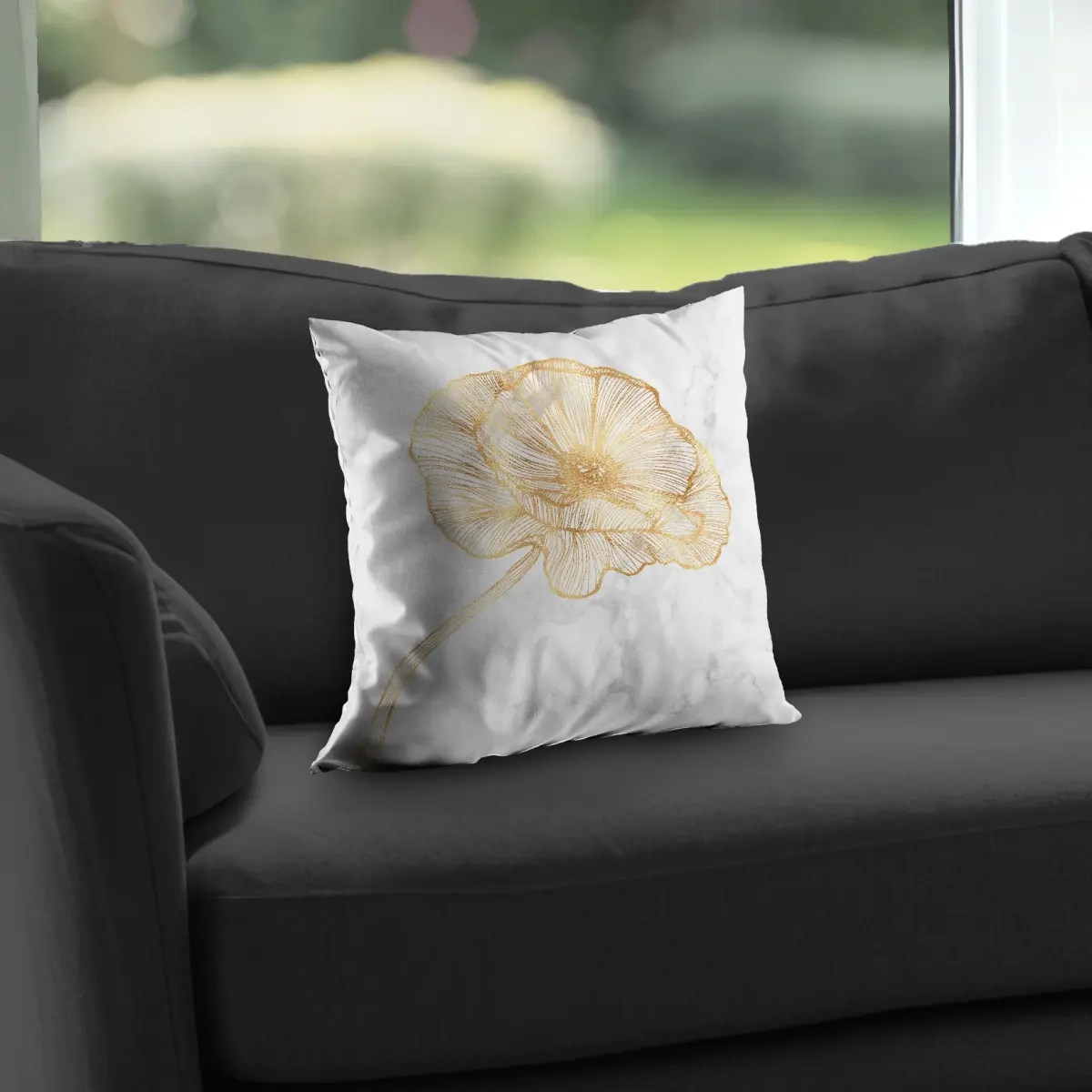 Begin Home Decor C1PT1414EX4WSU 14x14 in. Poly Twill Bohemian Modern Chic Golden Poppy Flower Decorative Throw Pillow with Insert, Floral Bedding Accessory for Cozy Bed Setup & Nature Theme Spaces