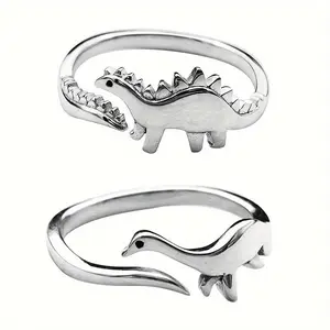 Cute Minimalist Dinosaur- shape Adjustable Opening Rings set - Creative Holiday Gifts