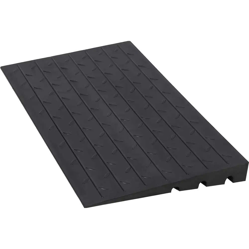 3Inch Rise Rubber Threshold Ramp, 3 Channels Cord Cover Portable Anti-Slip Wheelchair Ramp, Angled Entry 2500LBS Weight Capacity, Rubber Curb Ramp for Wheelchairs Doorways Stairs Home