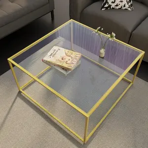 Glass Coffee Table Modern Center Table,Minimalist Coffee Table Sofa Side Tea Table For Living Room,Tempered Glass-Top With Sturdy Metal Frame, Easy Assembly,26.4 X 26.4 X 15.7 Inches, Gold