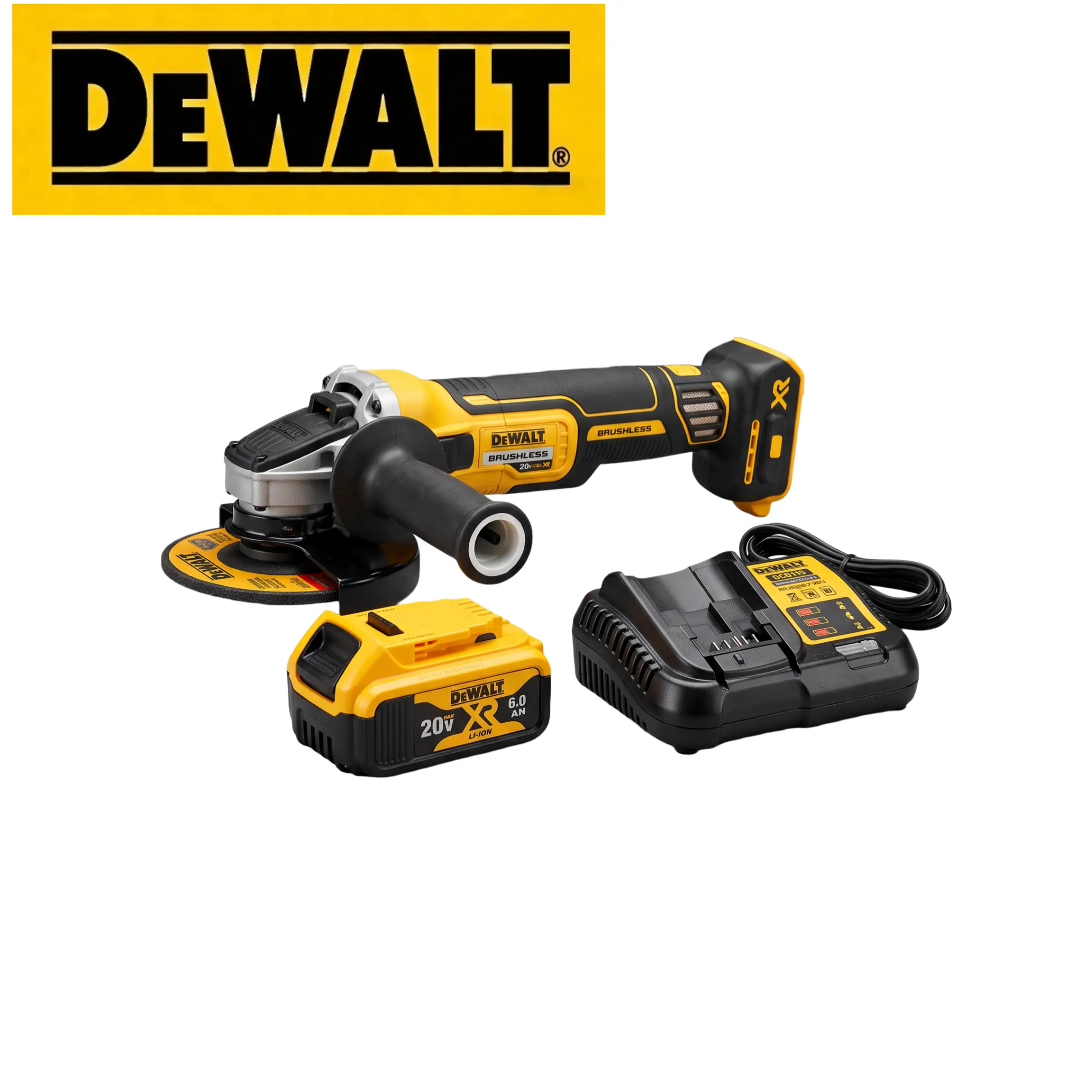 dewalt 405NT 20V Cordless Angle Grinder Full Kit With 6.0Ah Battery Complete Charger And Side Handle, Durable Brushless Motor And Sturdy Housing For Metal Fabricators And Maintenance Technicians, Belongs To Hand Tools And Power Tools