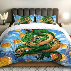 3PCS Duvet Cover Set, 1 Duvet+2 Pillowcases(Without filler), Dragon Ball Fantasy Anime  Energetic theme, Holiday bedding set, Vibrant Colorful Design Suitable for decoration Bedroom Living Room Guest Room Dormitory.