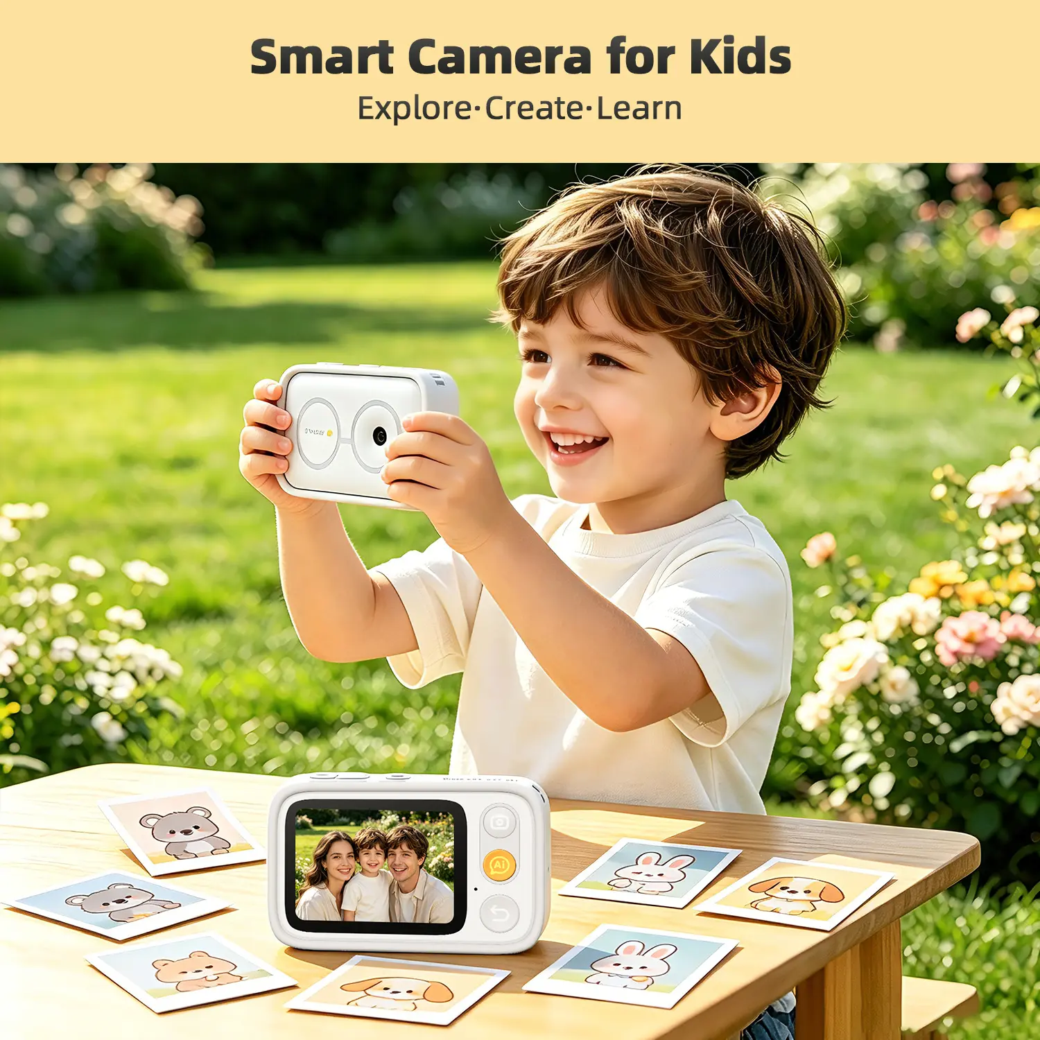 Learning Camera for Kids, STEM Learning Toy, Snap & Learn Camera with AI Object Recognition, Voice Interactive Chat, Creative Art, 5 Languages, Low-Blue Light Screen, 4G & WiFi（Green）